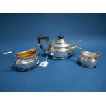 A Hallmarked Silver Three Piece Bachelor's Tea Set, George Unite, Birmingham 1897, each of plain