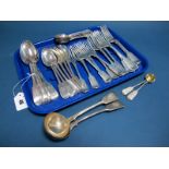 A Part Canteen of Matched Hallmarked Silver Fiddle Pattern Cutlery, George Adams, London 1865, 1866,