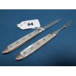 A Georgian Part Hallmarked Silver and Mother of Pearl Campaign Style Folding Fruit Knife and Fork,