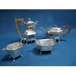 A Matched Hallmarked Silver Four Piece Tea Set, EV, Sheffield 1937, 1938, each of elongated