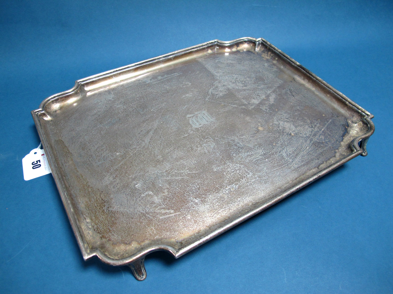 A Hallmarked Silver Tray, FC, Sheffield 1934, of shaped rectangular form, engraved "1911 1936"