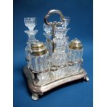 A Decorative XIX Century Plated Condiment Stand, fitted with a set of four graduated stoppered