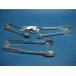 A Pair of Hallmarked Silver Fiddle Pattern Sugar Tongs, William Theobalds & Robert Atkinson,
