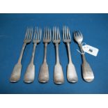 A Set of Six Hallmarked Silver Fiddle Pattern Table Forks, George Adams, London 1843, initialled,