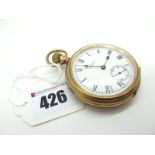 Waltham USA; A 9ct Gold Cased Openface Pocketwatch, the signed dial with black Roman numerals and