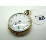 Rolex; A 9ct Gold Cased Openface Pocketwatch, the (unsigned) white dial (cracked) with Arabic