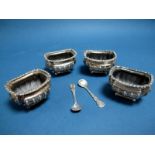 A Set of Four Hallmarked Silver Salts, ESB, Birmingham 1896, of rounded rectangular form with