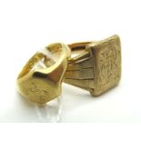 A 9ct Gold Gent's Signet Ring, monogrammed (finger size Q); A Small 18ct Gold Signet Ring,