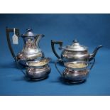 A Hallmarked Silver Four Piece Tea Set, EV, Sheffield 1961, each of plain oval form, total weight