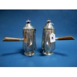A Pair of Hallmarked Silver Chocolate Pots, CB&S, Sheffield 1928, each of plain panelled form with