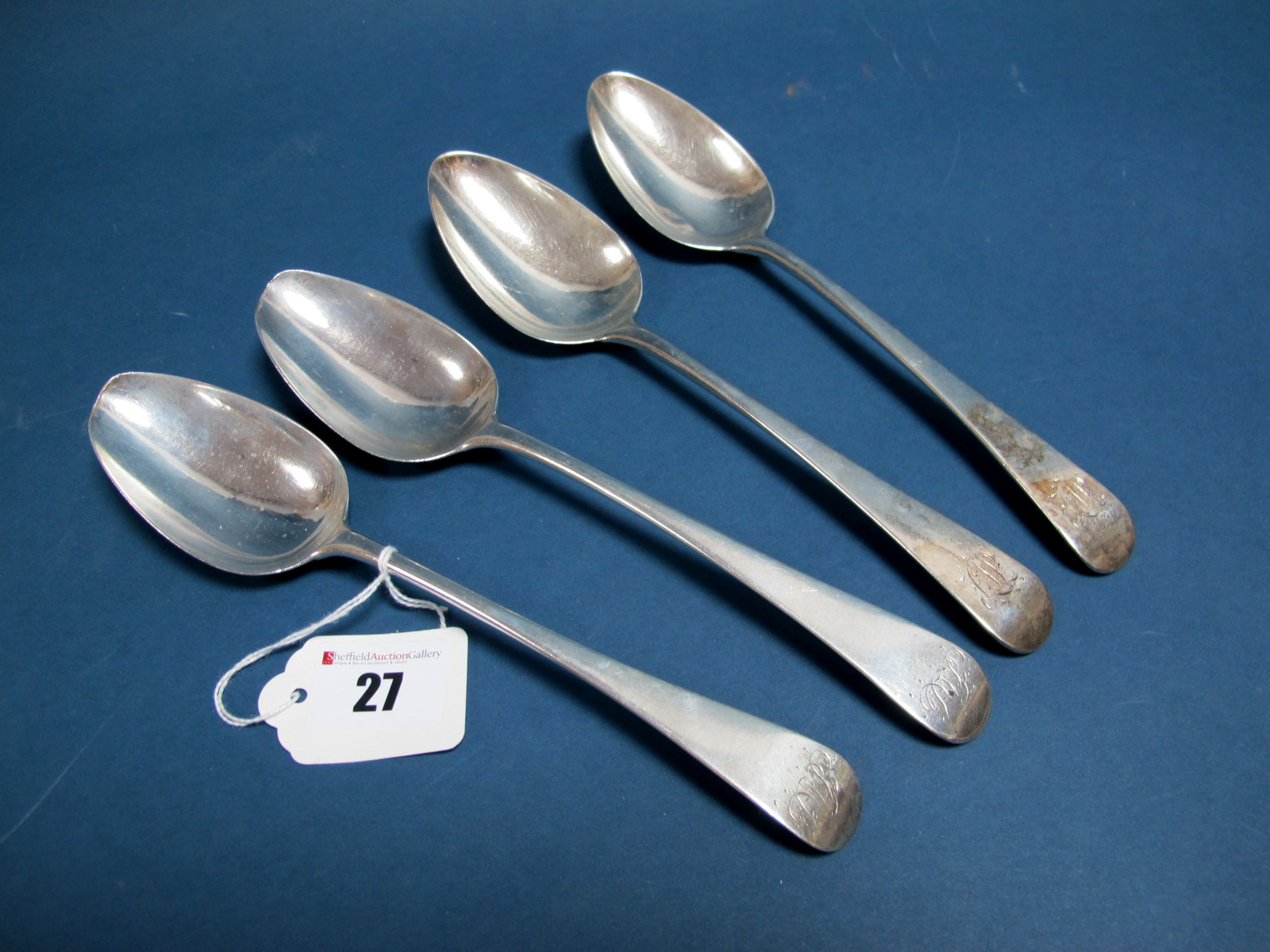 A Pair of Hallmarked Silver Old English Pattern Table Spoons, George Smith, London 1798, initialled;