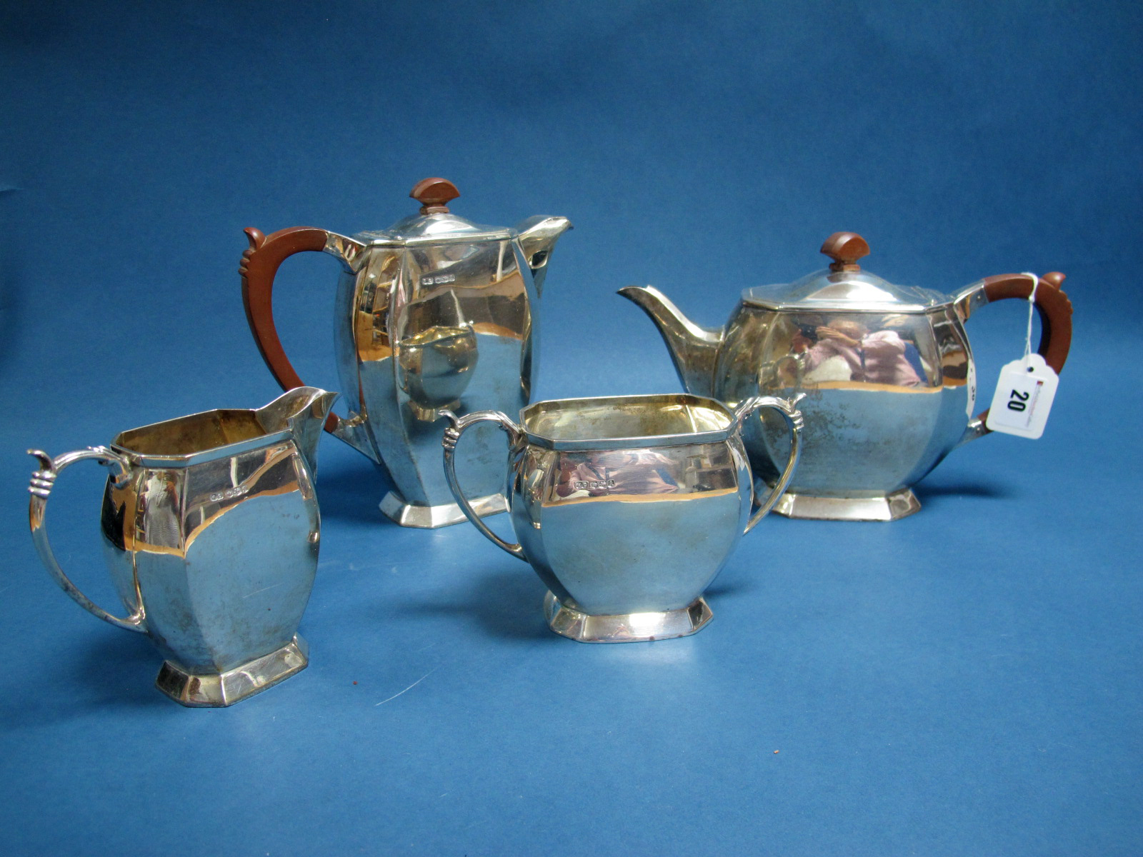 A Hallmarked Silver Four Piece Tea Set, FC, Sheffield 1943, each of plain shaped design, on flared