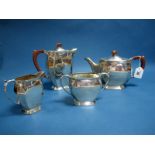 A Hallmarked Silver Four Piece Tea Set, FC, Sheffield 1943, each of plain shaped design, on flared