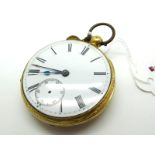 A Decorative 18ct Gold Cased Openface Pocketwatch, the white dial with black Roman numerals and