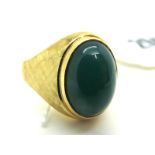 A High Set Cabochon Signet Style Ring, within satin finish setting and shoulders (finger size N) (