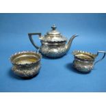A Highly Decorative Hallmarked Silver Three Piece Bachelor's Tea Set, George Maudsley Jackson,