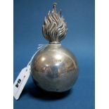 A Novelty Hallmarked Silver Flaming Bomb Table Lighter, (makers mark rubbed) London 1903, 12.5cm
