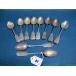 A Matched Set of Ten Provincial Hallmarked Silver Fiddle Pattern Spoons, John Stone, Exeter 1857 (