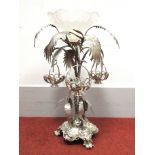 An Impressive c.Late XIX Century Plated Table Centrepiece, of crossed palm tree design, the scroll