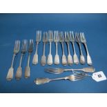 Assorted Hallmarked Silver Fiddle Pattern Forks, (various makers and dates) including John Stone,