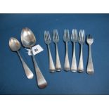 A Matched Set of Six Hallmarked Silver Forks, (various makers and dates) initialled; A Hallmarked