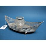 A Hallmarked Silver Inkstand, WB, Birmingham 1906, of openwork navette shape, loose fitted to the
