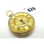 An 18ct Gold Cased Openface Pocketwatch, the foliate engraved dial with black Roman numerals, within