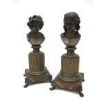 A Pair of Late XIX Century Bronzed Classical Busts, on circular socles and raised on fluted