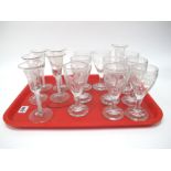 A Set of Six XVIII Century Style Wine Glasses, the bell bowls each etched with flowers and