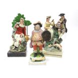 A Mid XIX Century Pearlware Pottery Figure of Falstaff Holding a Shield and Sword, upon a square