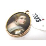 A Mid XIX Century Oval Miniature, painted on porcelain of a young lady with jewelled tiara,