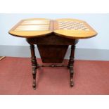 XIX Century Style Walnut Games/Sewing Table, with fold over top with chess/backgammon board,