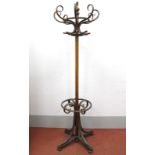 A Late XIX/Early XX Century Bentwood Hat and Coat Stand, with finial top, eight 'S' shaped coat
