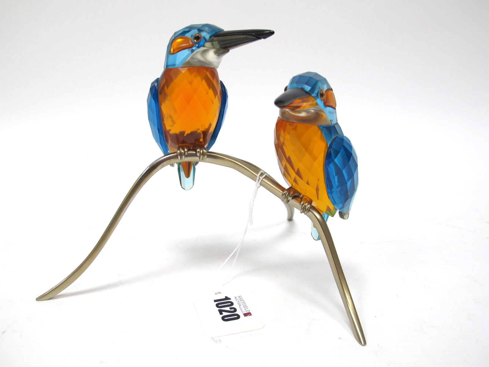 A Swarovski Crystal Paradise Bird Sculpture 'Kingfisher Couple', on metal branch, 22.5cm high.