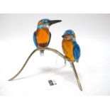 A Swarovski Crystal Paradise Bird Sculpture 'Kingfisher Couple', on metal branch, 22.5cm high.