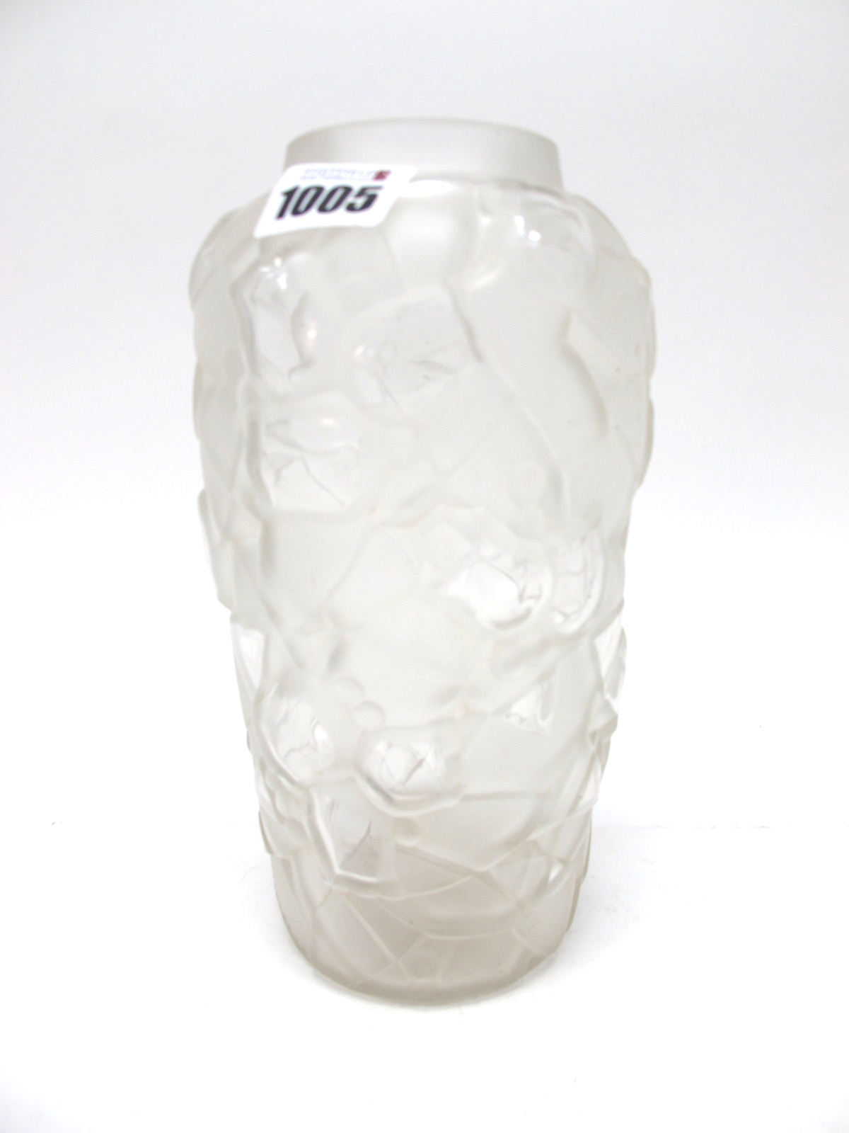 A French Frosted and Clear Glass Vase, of cylindrical form, moulded with stylised berries and