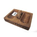Robert Thompson Mouseman Double Pipe Stand/Ashtray, of rectangular form with carved mouse