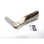 Stan Shaw (Sheffield); Single Blade Pocket Knife, with stag scales, 9.5cm long closed, 17cm blade