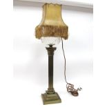 A Brass Early XX Century Oil Lamp, (converted to an electric table lamp), the Corinthian column