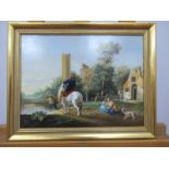 XX CENTURY CONTINENTAL SCHOOL Country Gentleman Mounted on a White Horse, before a cottage and