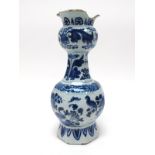 An XVIII Century Dutch Delft Pottery Vase, shaped globular body with tapered bulbous neck and