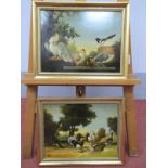 XX CENTURY CONTINENTAL SCHOOL Study of Birds and Poultry, in wooded landscape, a pair of oils on