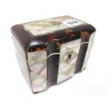 A XIX Century Tortoiseshell and Mother of Pearl Tea Caddy, of shaped rectangular form, the lid