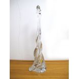 A Mid XX Century Val St Lambert Clear Glass Lamp Base, of twisted form, paper label and engraved