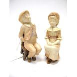 A Pair of Royal Worcester Porcelain Figures, in the Kate Greenaway style, with blush ivory glazes,