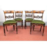 A Set of Four William IV Mahogany Dining Chairs, with pierced rail, 'C' scroll decoration, drop-in