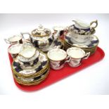 A Coalport Porcelain 'Batwing' Pattern Part Tea Service, printed and painted with floral sprays