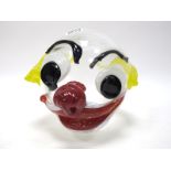 John Ditchfield for Glasform; A Clear Glass Clown's Head, with applied features and bright yellow