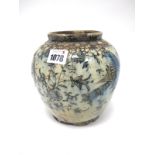 A Persian Style Pottery Vase, of ovoid form, the crackle ground painted in blue with birds amongst