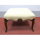 A XIX Century Rosewood Stool, with upholstered top and shaped apron, on cabriole legs, 59cm high.
